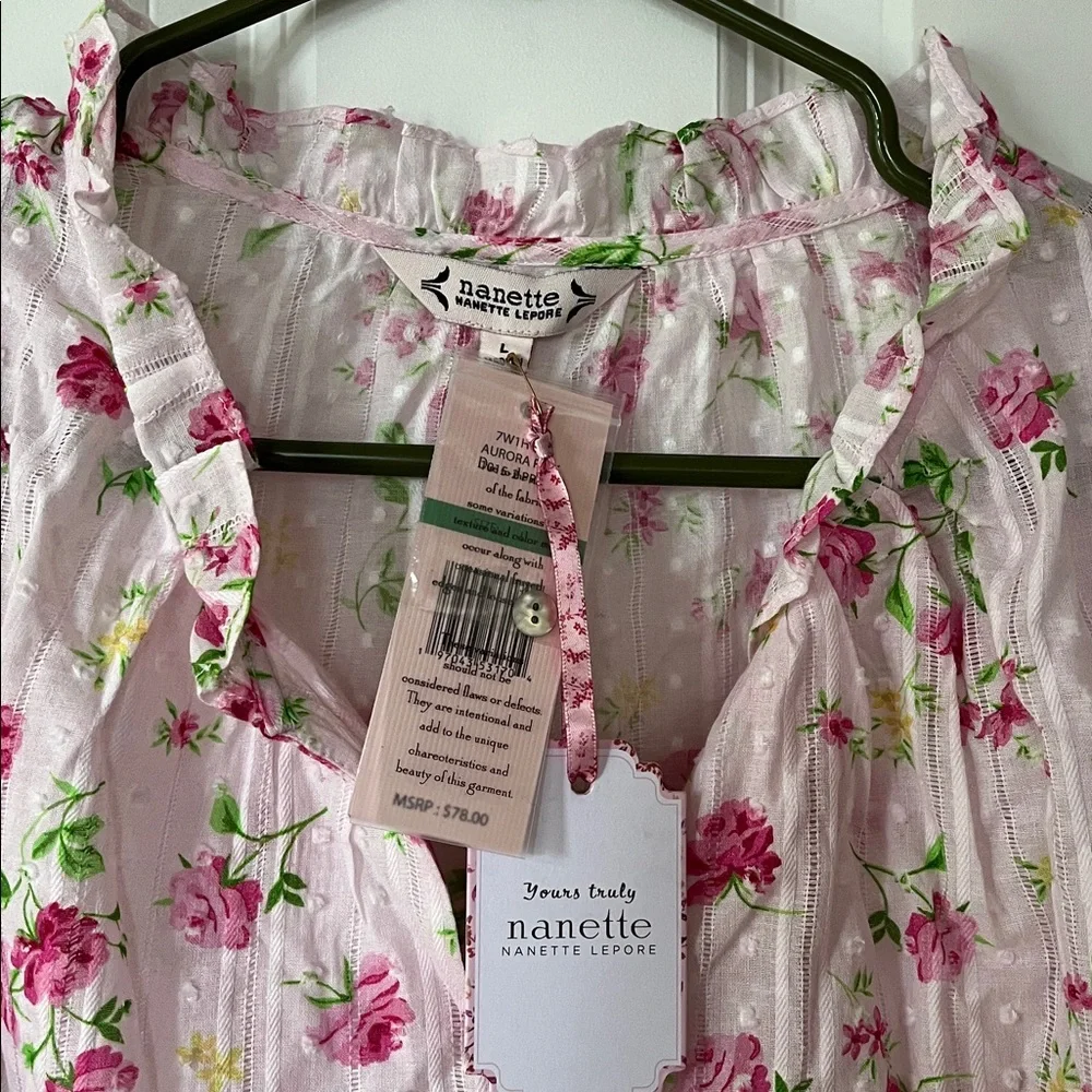 Nanette Lepore Pink Floral Button-Up Blouse L New - Picture 2 of 5